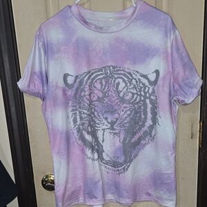 Purple Tie-Dye Tiger Graphic T-Shirt